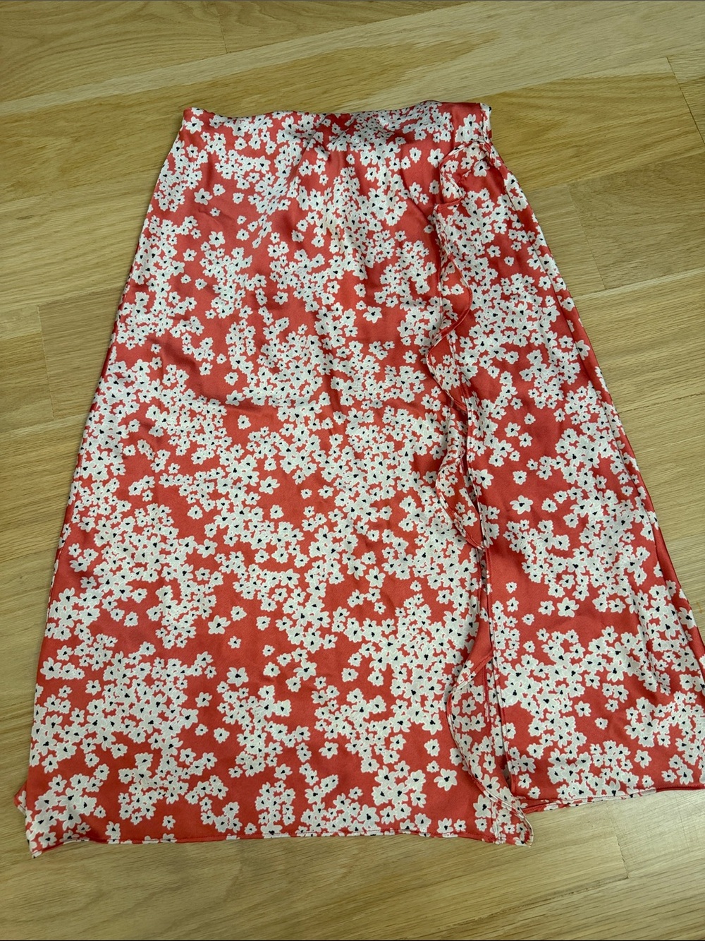 Socialite Coral-Red Floral Midi Skirt
